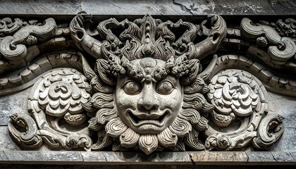 Ancient Stone Carving of a Grotesque Face.