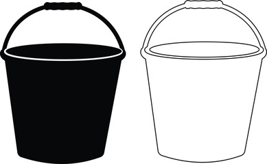 Two bucket silhouettes one black and one outline isolated on white background © FF