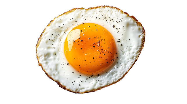 Perfectly cooked sunny side up egg with pepper seasoning on black background for culinary design