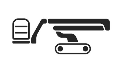 Compact crawler boom lift crane black and white icon on white background. Side view crawler crane vector illustration