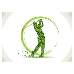 Green Golf Player Silhouette Swinging Club Inside Circle.