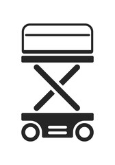 Scissor lift crane black and white icon on white background. Side view crawler crane vector illustration