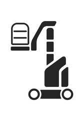 Vertical mast lift crane black and white icon on white background. Side view mobile crane vector illustration