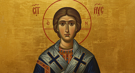 Byzantine icon portrait of a saint with gold background