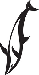 Leaping dolphin silhouette marine mammal design, Stylized dolphin jumping black vector illustration