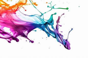 Abstract Color Explosion Paint Splatter Isolated Art Vibrant Rainbow Dye on transparent background
