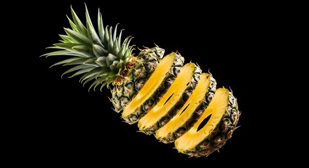 flying A pineapple with crown leaves cut into rings