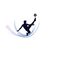 Soccer Player Kicking Ball Silhouette Against White Background.