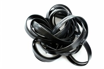 Shiny Black Straps Intertwined Elegance Curled Decoration Loop Crafting on transparent background