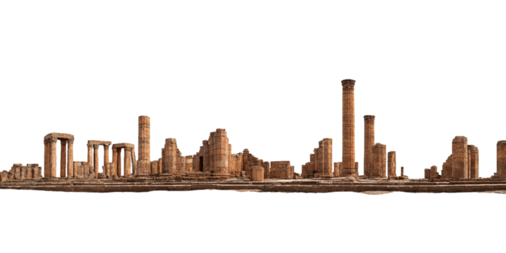 Ancient Stone Ruins with Tall Columns isolated on a transparent background