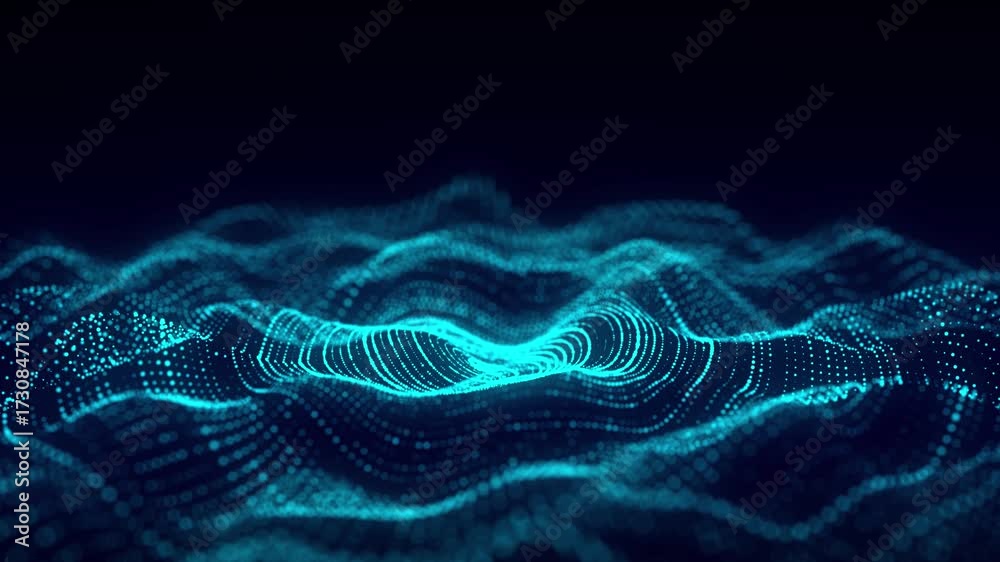 Wall mural circle blue wave of particles. abstract background with a dynamic wave. 3d rendering.
