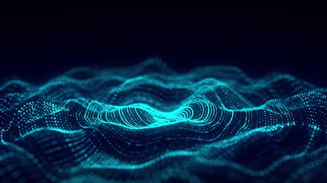 Circle blue wave of particles. Abstract background with a dynamic wave. 3d rendering.