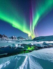 Northern Lights Over Frozen Landscape.