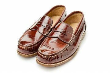 Vintage Inspired Leather Penny Loafers Showcase Classic Style on transparent background