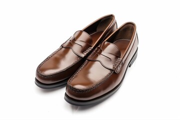 Stylish Men s Brown Leather Penny Loafers Classic Footwear Fashion Elegant on transparent background