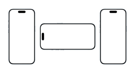 Smartphone mockup with horizontal and vertical devices, modern mobile phone screen display,...