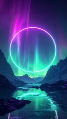 Aurora borealis, glowing ring, serene landscape