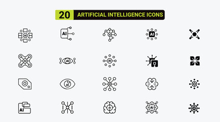 Artificial Intelligence Icon Set – Modern Bold Black & White AI Symbols