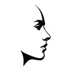 Elegant woman portrait in profile black and white vector illustration