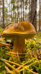 Polish mushroom or boletus close-up in the forest