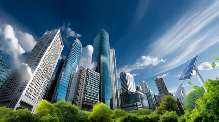 Fototapeta premium Integrated urban sustainability programs incorporating green building incentives and environmental monitoring systems enable cities to reduce carbon footprint and promote eco-frien