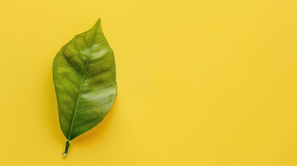 Isolated Green Leaf Still Life on Bright Yellow Background Botanical Fresh on transparent background