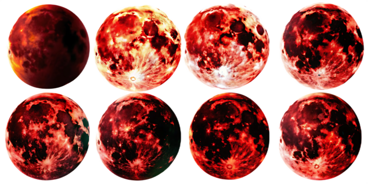 various phases of a red moon in artistic isolated on white background, png, ai generated - Powered by Adobe