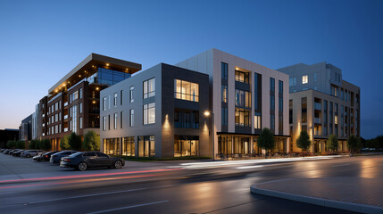 Obraz premium Professional urban commercial real estate development services incorporating mixed-use building design and ground-floor retail optimization enable developers to create vibrant city