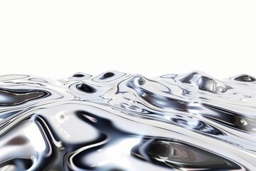 Silver Liquid Metal Surface Flowing Abstract Texture Design Background on transparent background