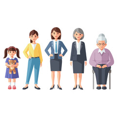 Fototapeta premium Women of different ages, from childhood to old age.