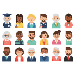 Diverse group of people portraits in flat design style.