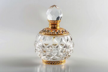 Elegant Crystal Perfume Bottle Gold Accents Precious Aromas Luxury Scent on transparent background