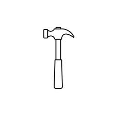 Simple outline vector icon of a claw hammer, representing construction, repair, carpentry, DIY, and home improvement for apps and interfaces.