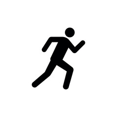 Solid black running man silhouette icon, representing fitness, speed, jogging, sport, movement, and active lifestyle in a simple vector pictogram.