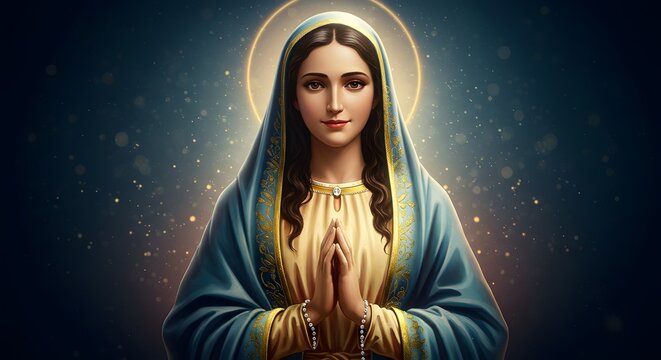 Portrait of Virgin Mary in Prayer with Halo