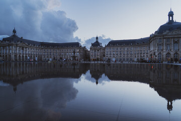 reflection of palace of fine arts at blue hour