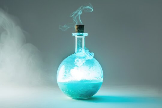 Glowing potion bottle chemistry science magical elixir bubbling liquid on transparent background