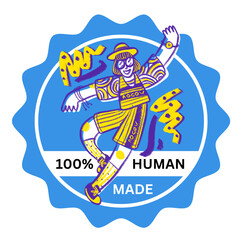 100 percent self made human made funny blue sticker
