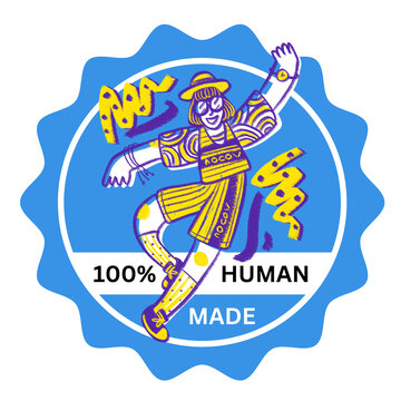 100 percent self made human made funny blue sticker