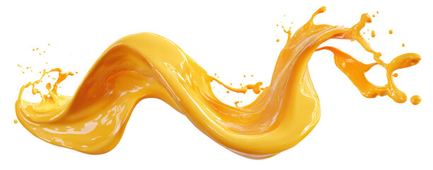 Splash of fresh mango juice in motion, isolated on transparent cutout background
