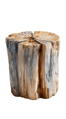 A high-quality tree stump cutout isolated on a white background with natural bark texture and growth rings. Ideally prepared for commercial use: absolutely no shadows or reflections, no floor contact,