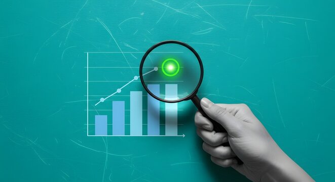 Business Growth Analysis with Magnifying Glass on Graph