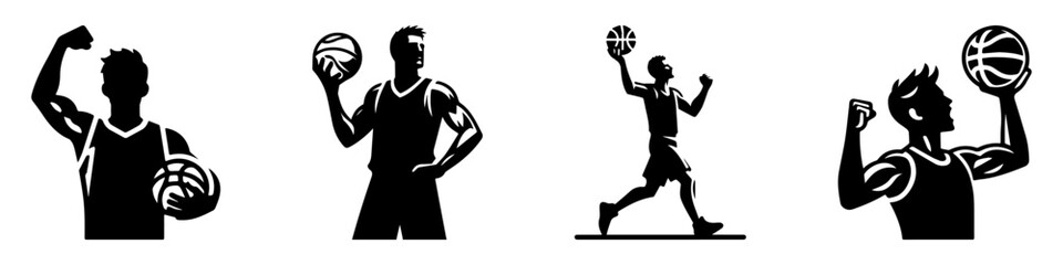 Modern Minimalist Man Cheering with Fist Icon, Flat Silhouette of a Sports Portrait Vector for Athletic Illustration Design