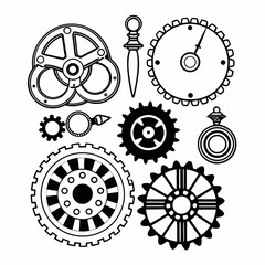Fototapeta premium Steampunk Gear and Clockwork Illustration Set Vintage Style