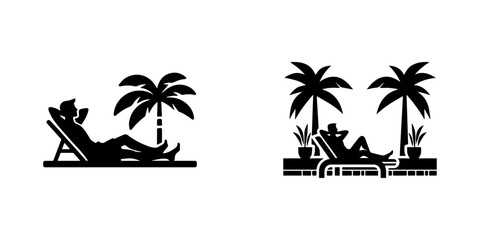 Modern Minimalist Men Resting at Pool Edge Icon, Flat Silhouette of a Sport Athlete Vector for Relaxation Illustration Design