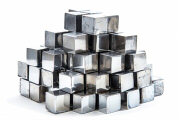 Stacked Cubes An Array of Silver Metallic Shapes Forming Pyramid Structure on transparent background