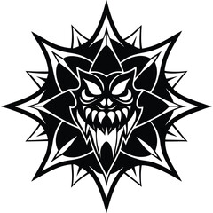 Vector tattoo design illustration with black tribal art of a lion's head skull pattern