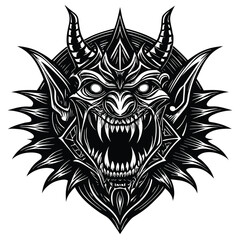 Black and vintage tribal lion and skull tattoo vector design with wings and crown symbol illustration