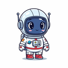 Cartoon Astronaut with Big Eyes and Red Accents Standing Upright.