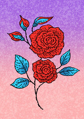Rose Tulip Peony Flower Line Ink Market Liner Tattoo Print Stamp Vintage